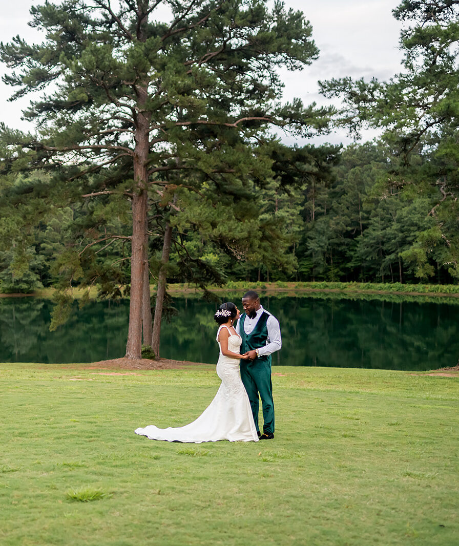 The Venue at Daisy Hill bride and groom sunset portraits at the lake