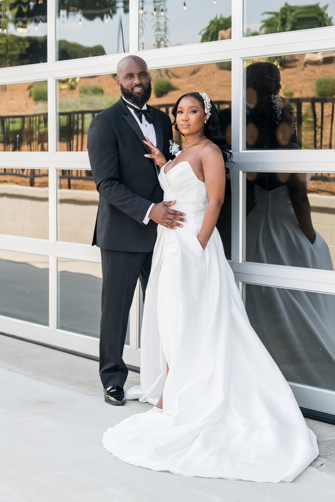 Elopement at Chateau Elan Winery captured by JAM&CO Studios Atlanta Elopement photographer portrait of couple looking at camera