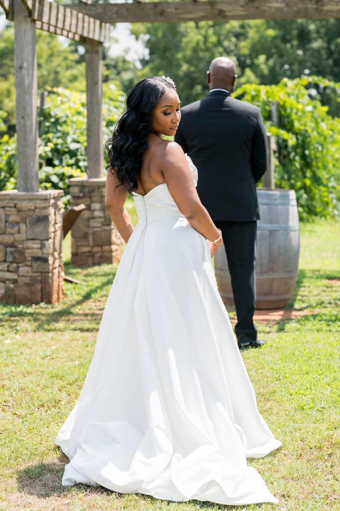 Elopement at Chateau Elan Winery captured by JAM&CO Studios Atlanta Elopement photographer bride and groom first look