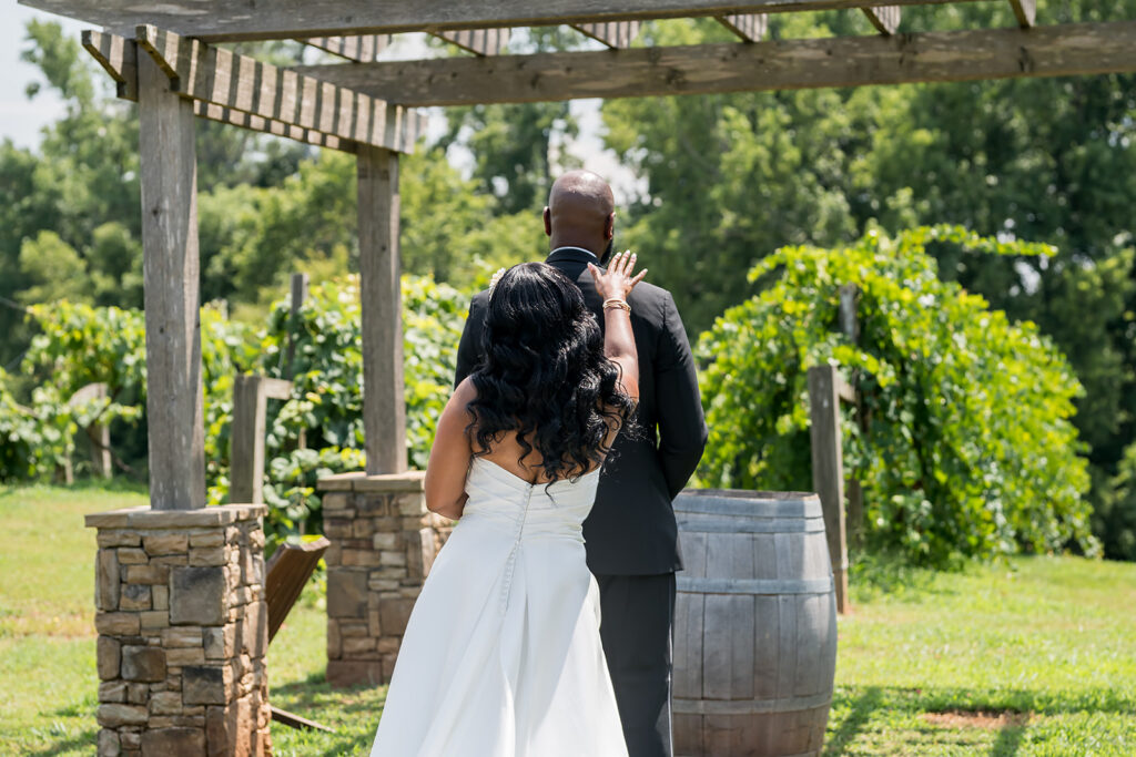 Elopement at Chateau Elan Winery captured by JAM&CO Studios Atlanta Elopement photographer Bride and groom first look