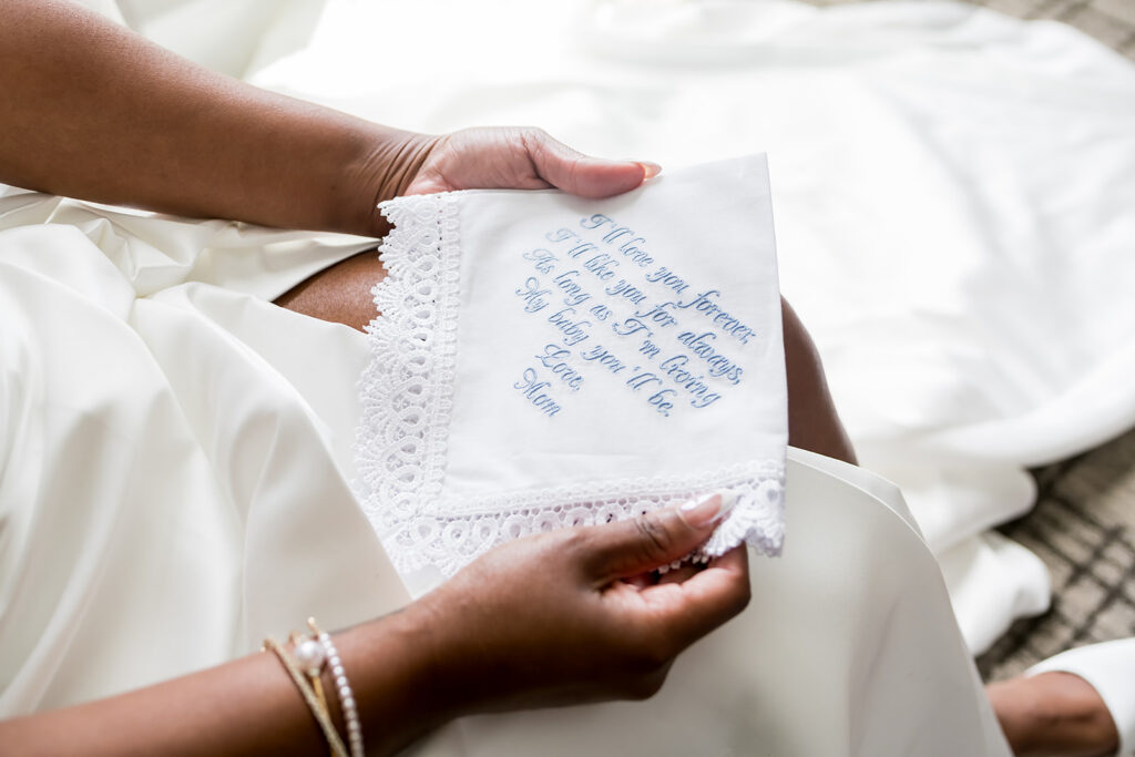 Elopement at Chateau Elan Winery bridal hankerchief gift captured by JAM&CO Studios Atlanta Elopement Photographer