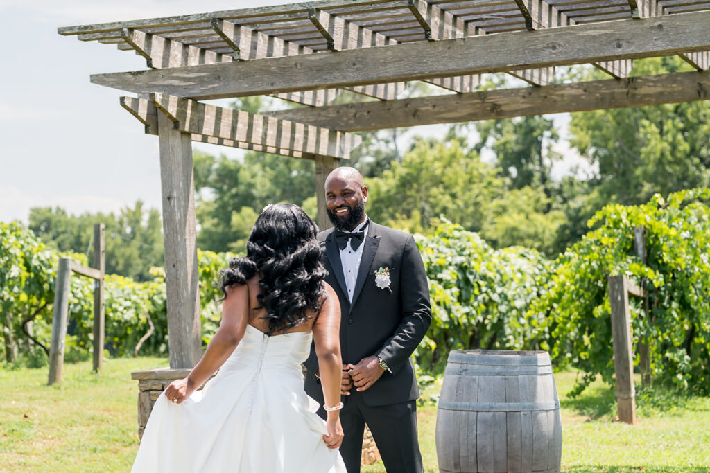 Elopement at Chateau Elan Winery captured by JAM&CO Studios Atlanta Elopement photographer bride and groom first look