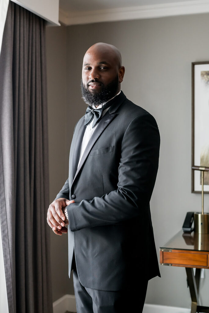Elopement at Chateau Elan Winery captured by JAM&CO Studios Atlanta Elopement photographer Groom Portrait